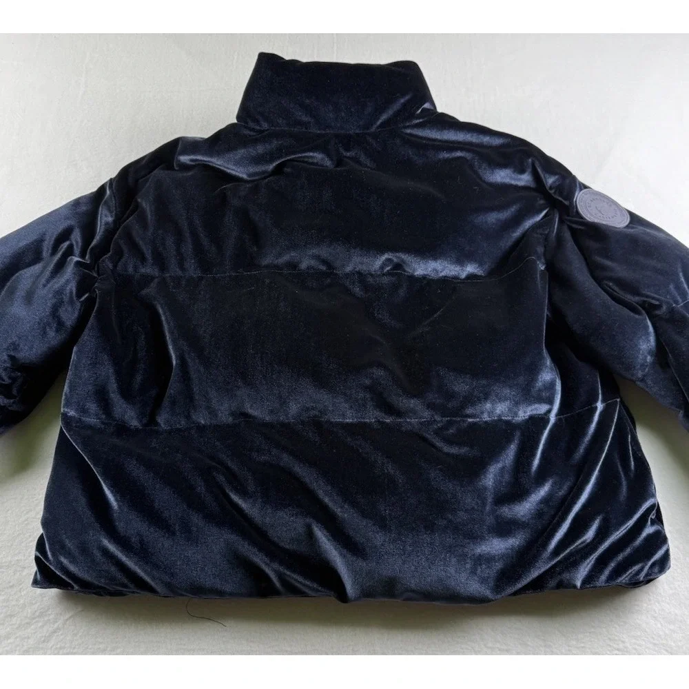 Fabletics Wander Velour Cropped Puffer Jacket Navy Blue Size M